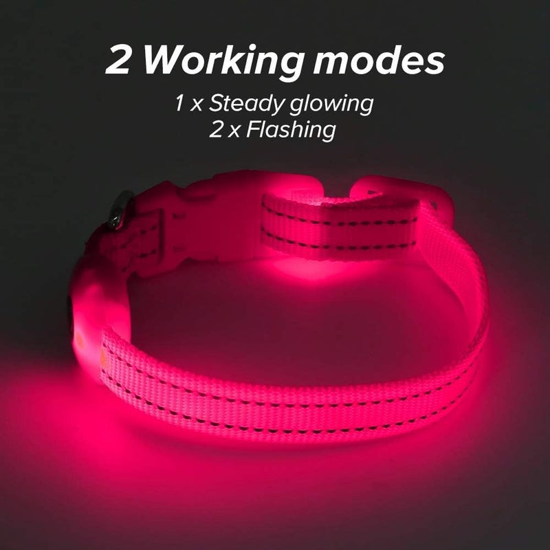 BSEEN Light Up Dog Collar - Reflective LED Dog Collar Rechargeable Glowing Pet Collar for Puppies & Cats, Safety Dog Lights for Night Walking (Pink) - Image 5